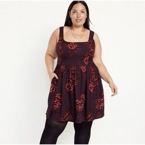 Old Navy Women's Fit & Flare Mini Dress Red Floral Romantic Size XXL Whimsigoth